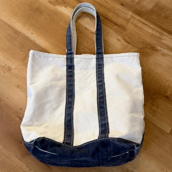 Vtg 80s LL Bean Deluxe Boat And Tote Canvas Bag Tall Blue Crinkle Tag 16x17 - Picture 2 of 7